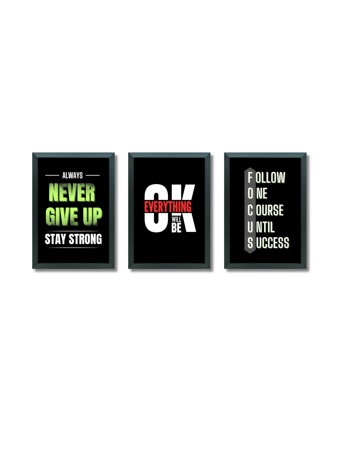 Aisha Decorz Pack of 3 Portrait Black Typographic Wall Art