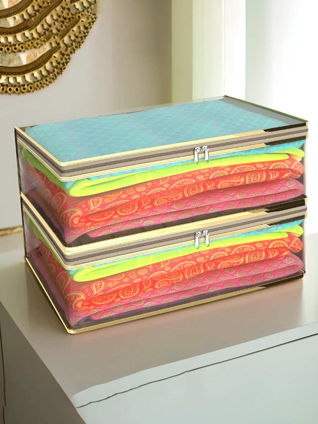 Aura Transparent & Gold Toned 2 Pieces Gown Cover Organisers