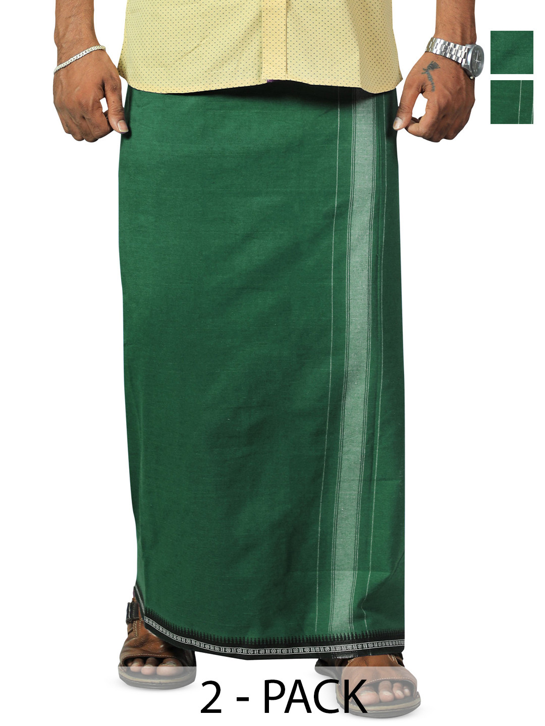 PRAKASAM COTTON Men Pack Of 2 Kerala Style Thalapathi Border Pure Cotton Dhotis
