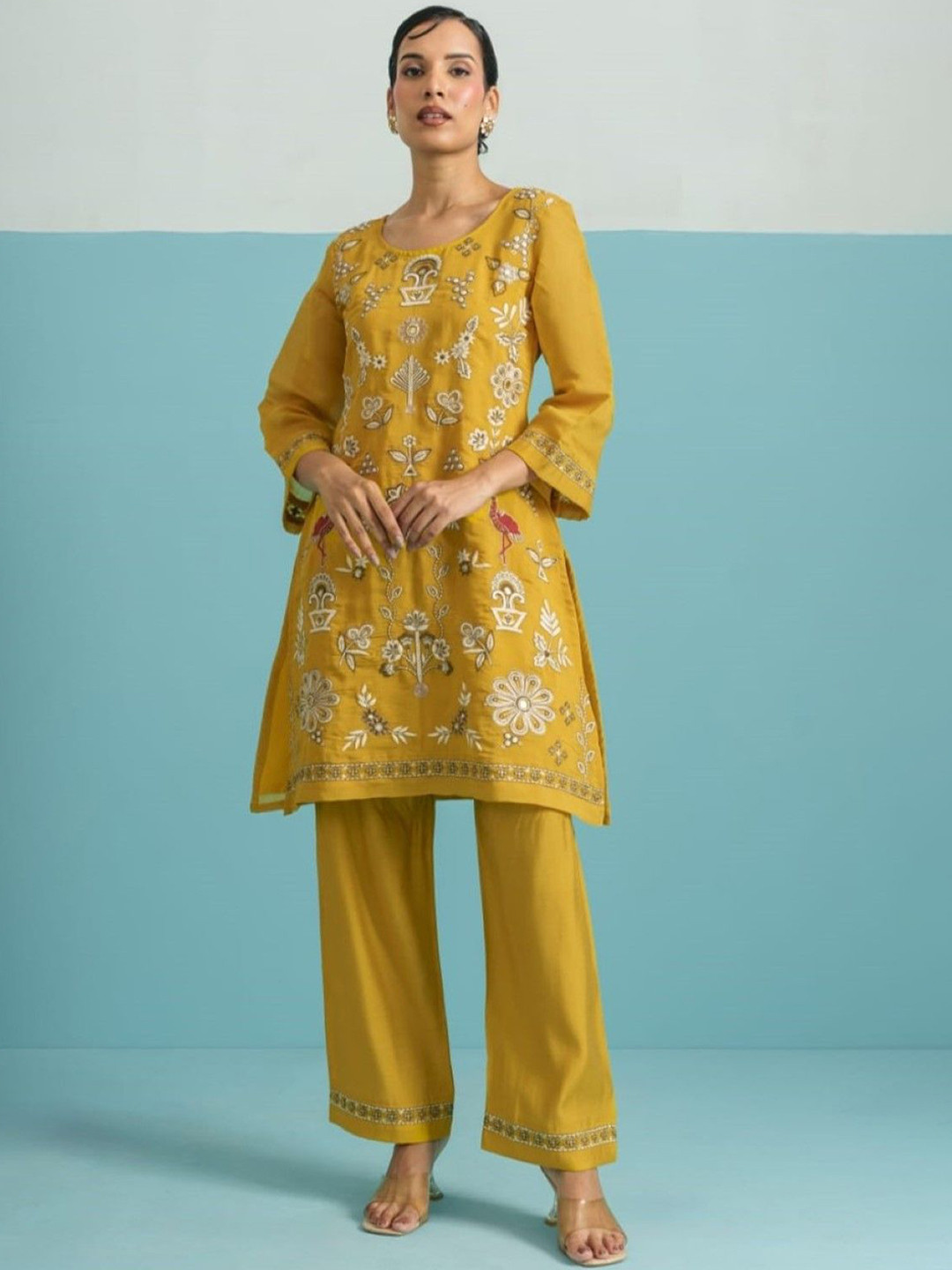AUTUMN LANE Parikarma Amber Embroidered Tunic With Trousers Co-Ords