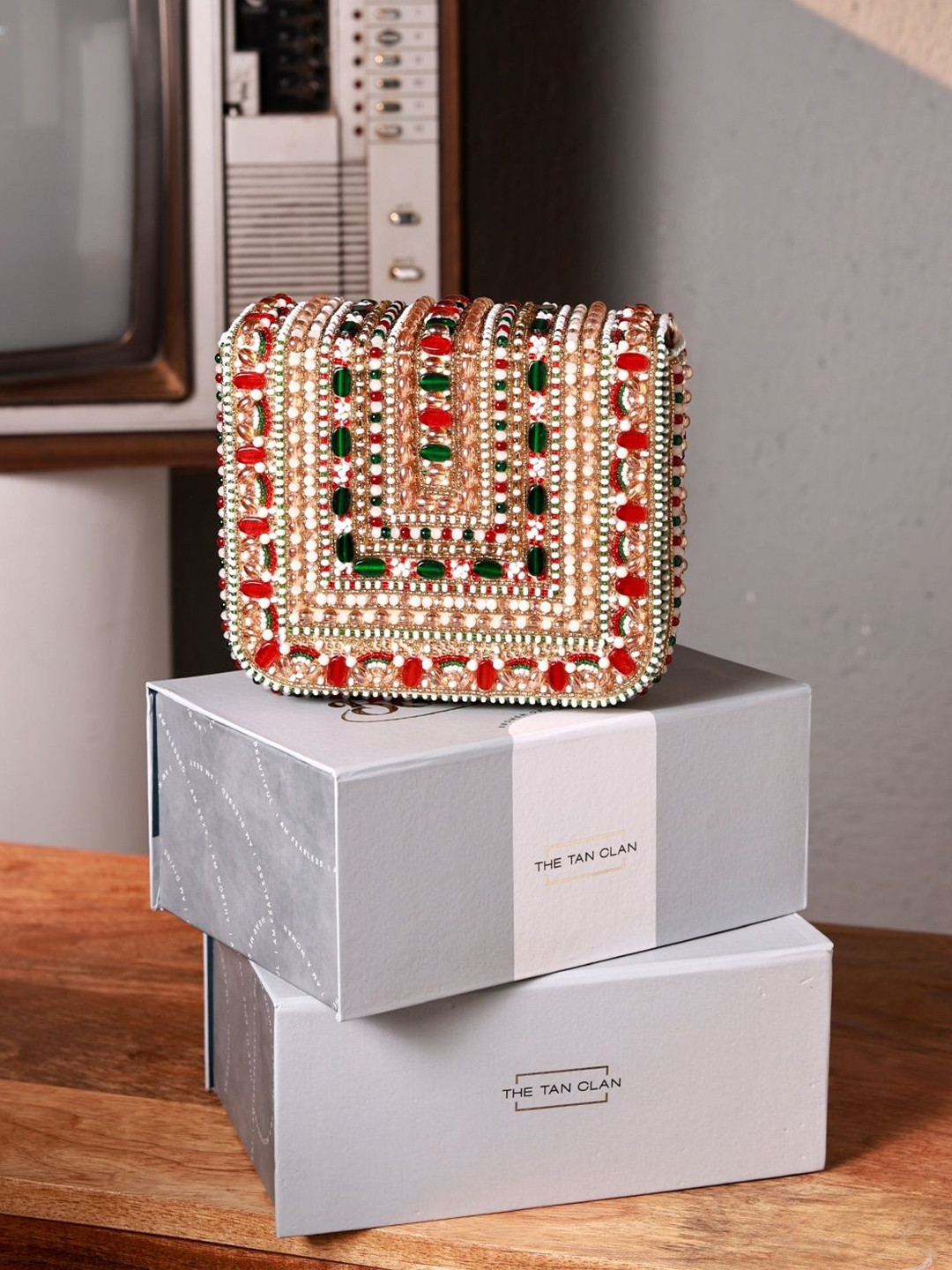 THE TAN CLAN Embellished Abby Foldover Clutch