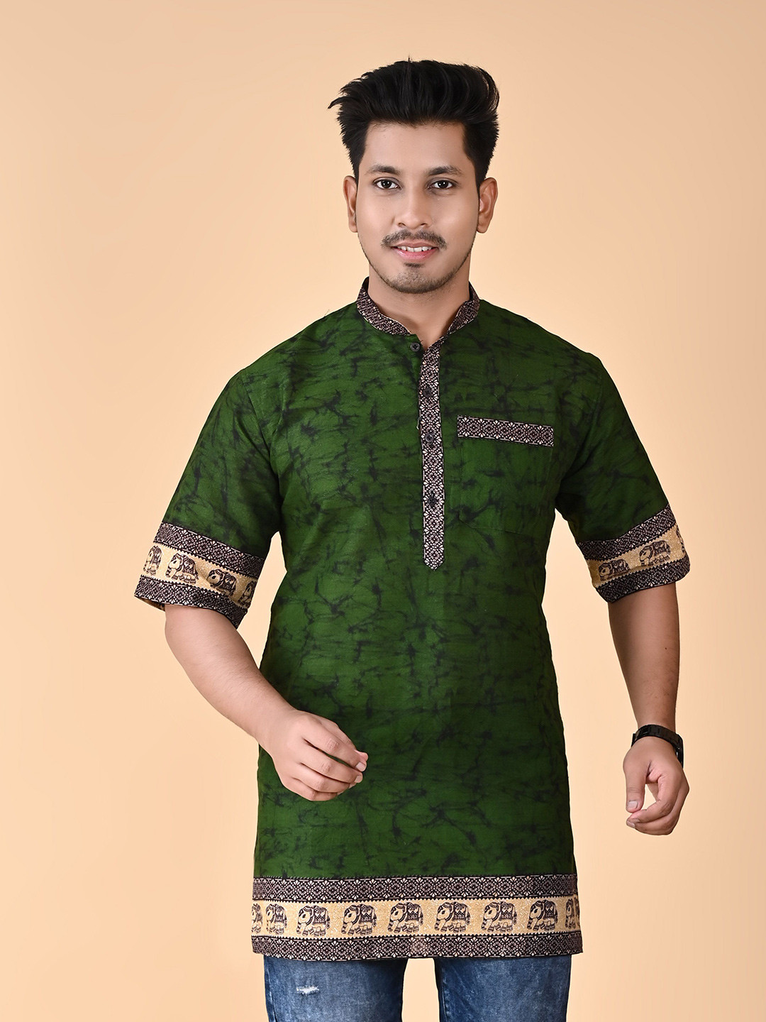 BAESD Men Abstract Printed Festive Cotton Straight Kurta