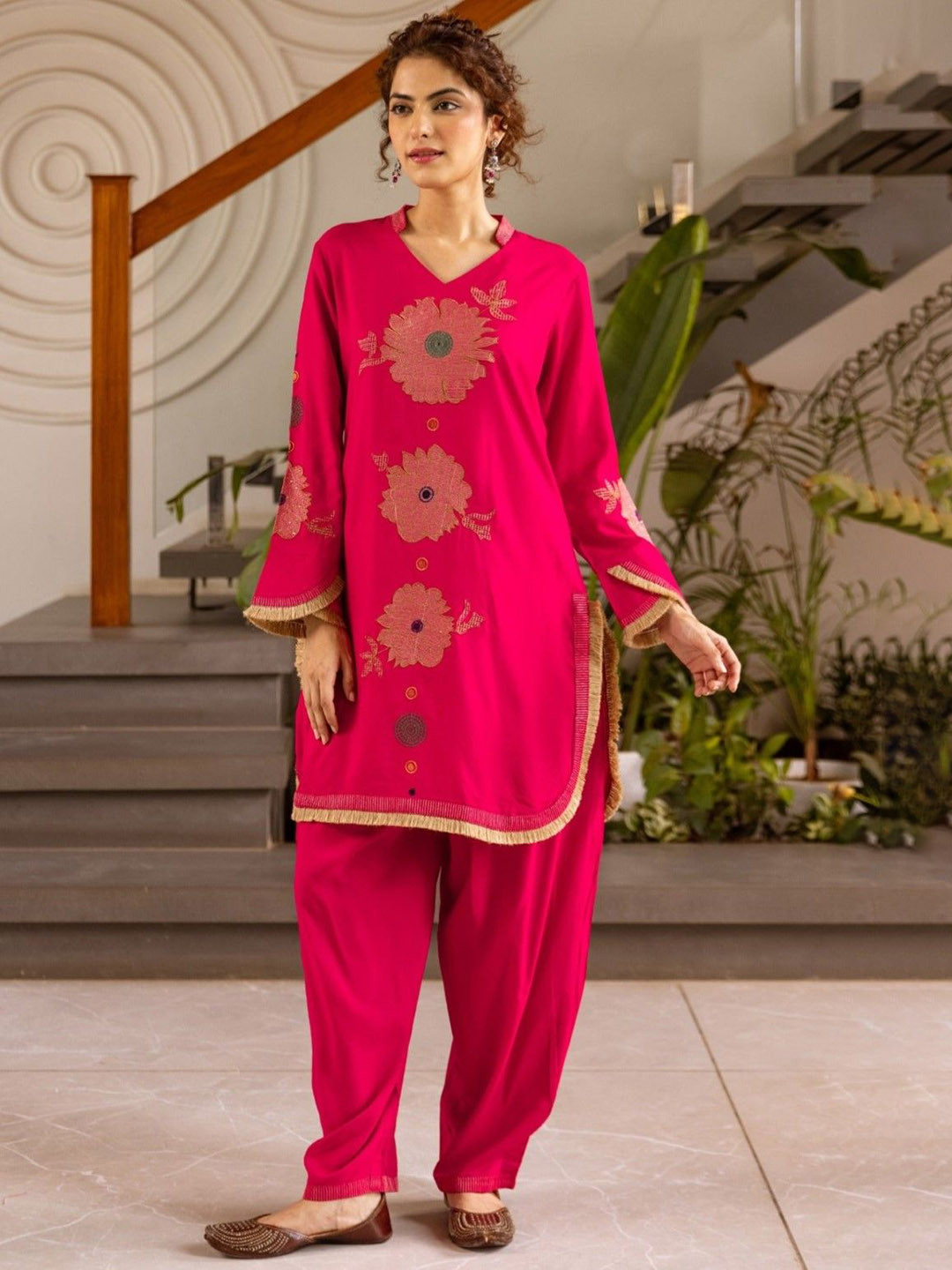 AUTUMN LANE Sonpal Cameo Floral Embroidered Pure Cotton Tunic With Trousers Co-Ords