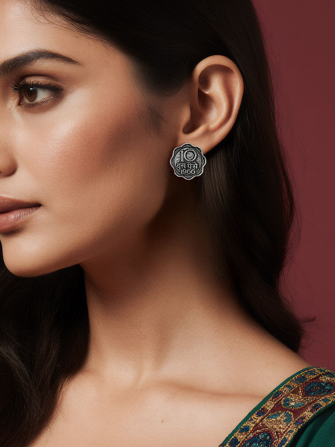 Kalakrith Milano Sikka Shaped Oxidised Sikka Studs