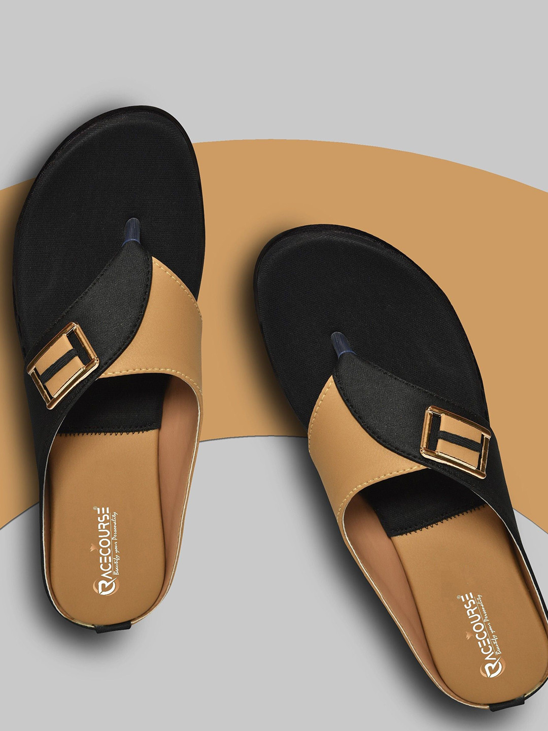 RACECOURSE Colourblocked T-Strap Flats with Buckles