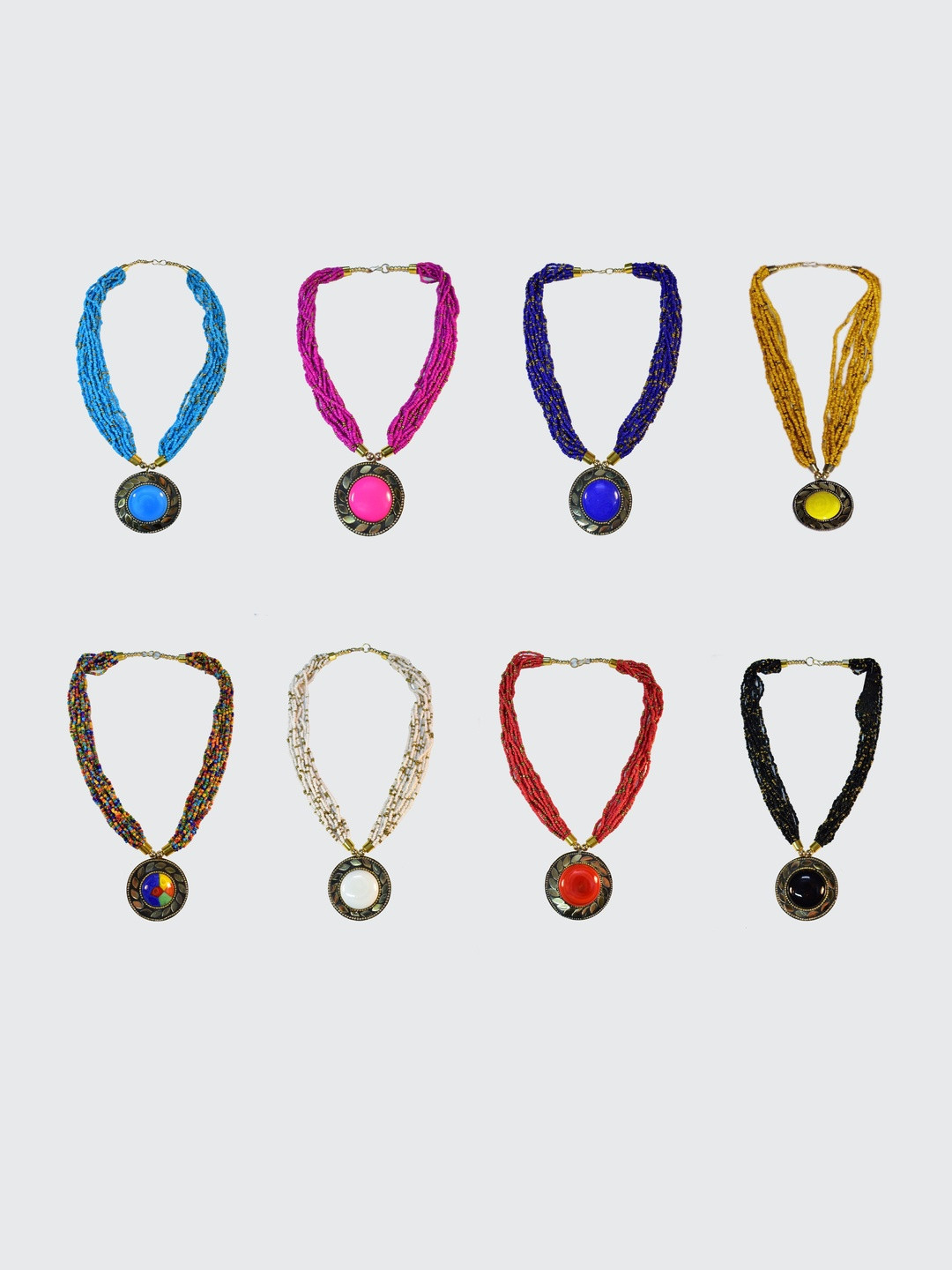 Grace Collections Set Of 8 Brass Gold-Plated Necklace