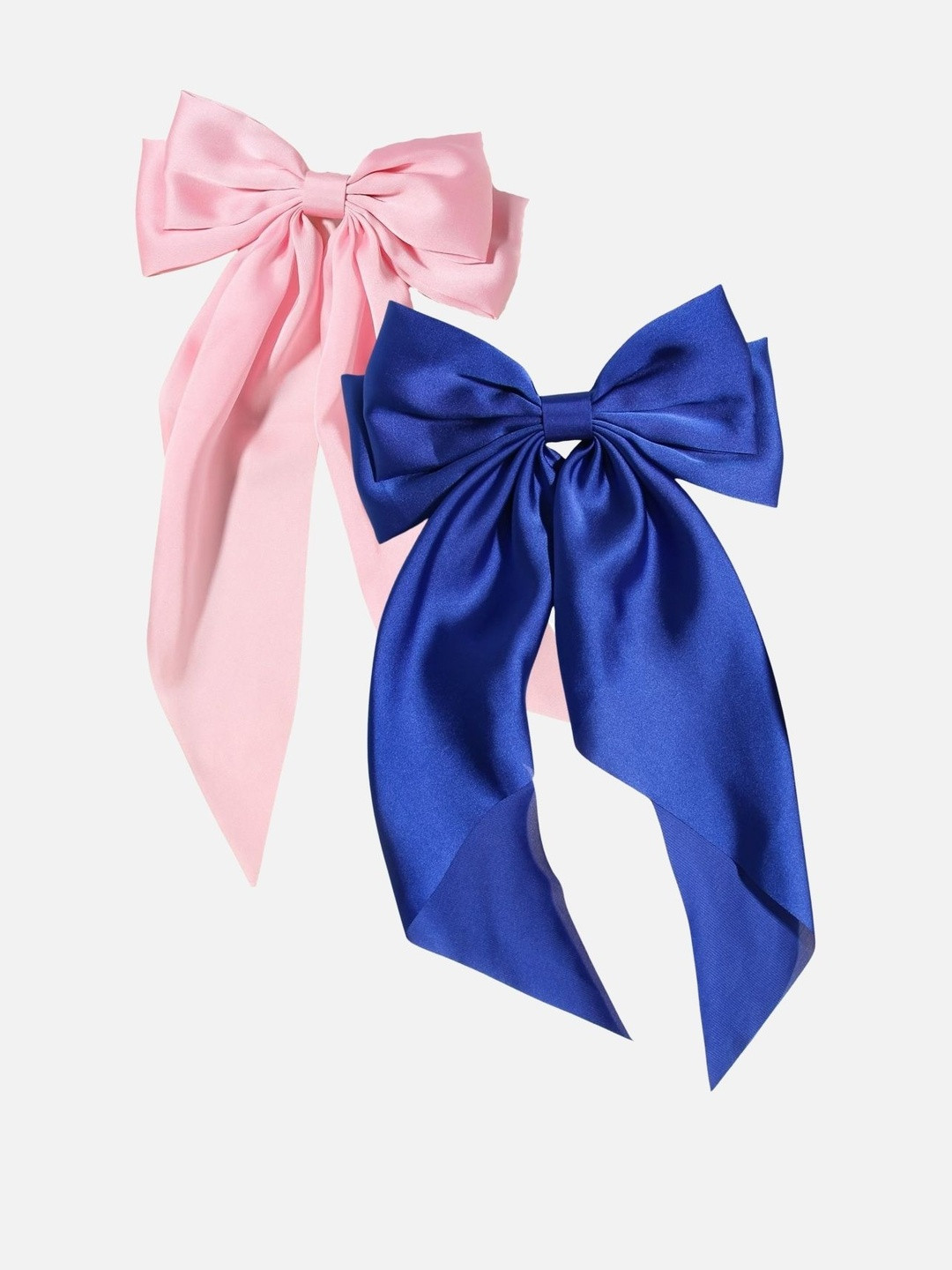 Rovlina Women Set of 2 Blue & Pink Satin Hair Bow Clips