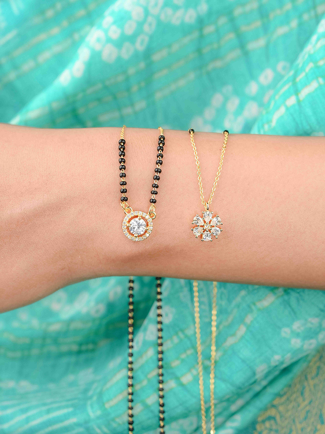 Zeraki Jewels Tanvi & Emily Set of 2 Gold-Plated Stone Studded & Beaded Mangalsutras