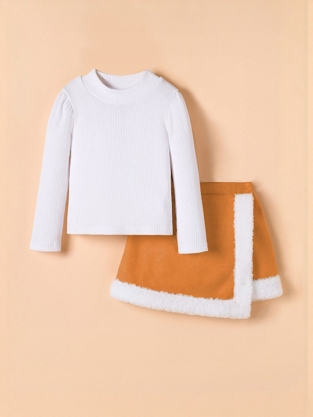 Hopscotch Girls Printed Top With  Faux Fur Skirt