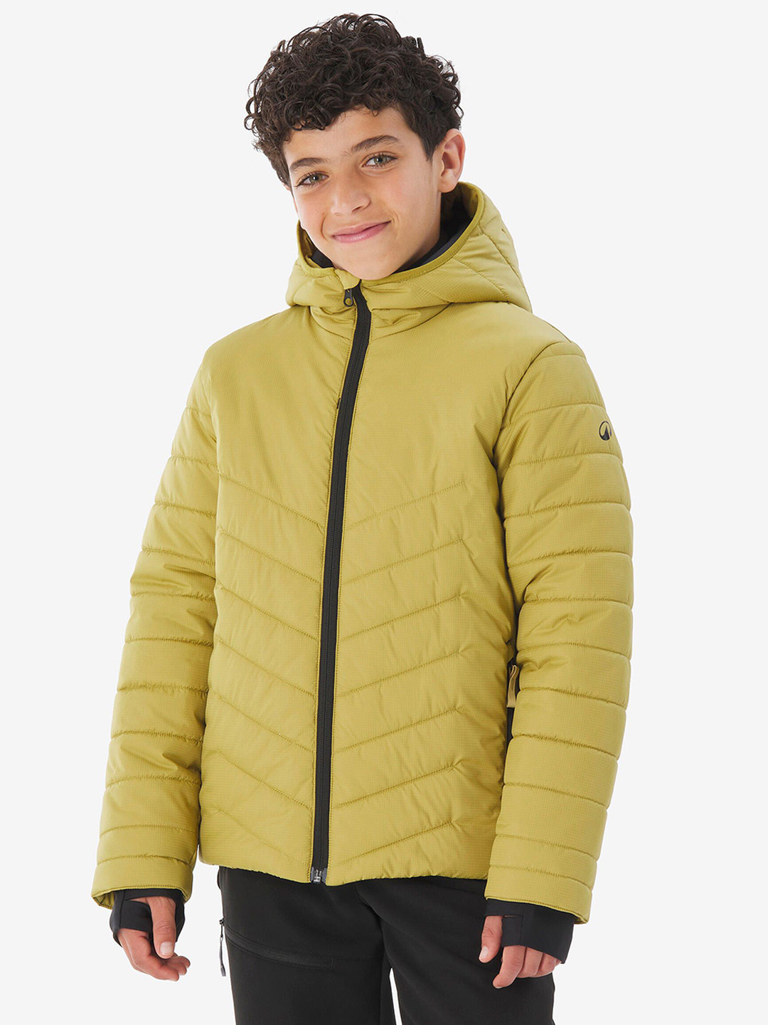 Decathlon QUECHUA Kids Yellow Hiking Lightweight Water Repellent Padded Jacket With Hood