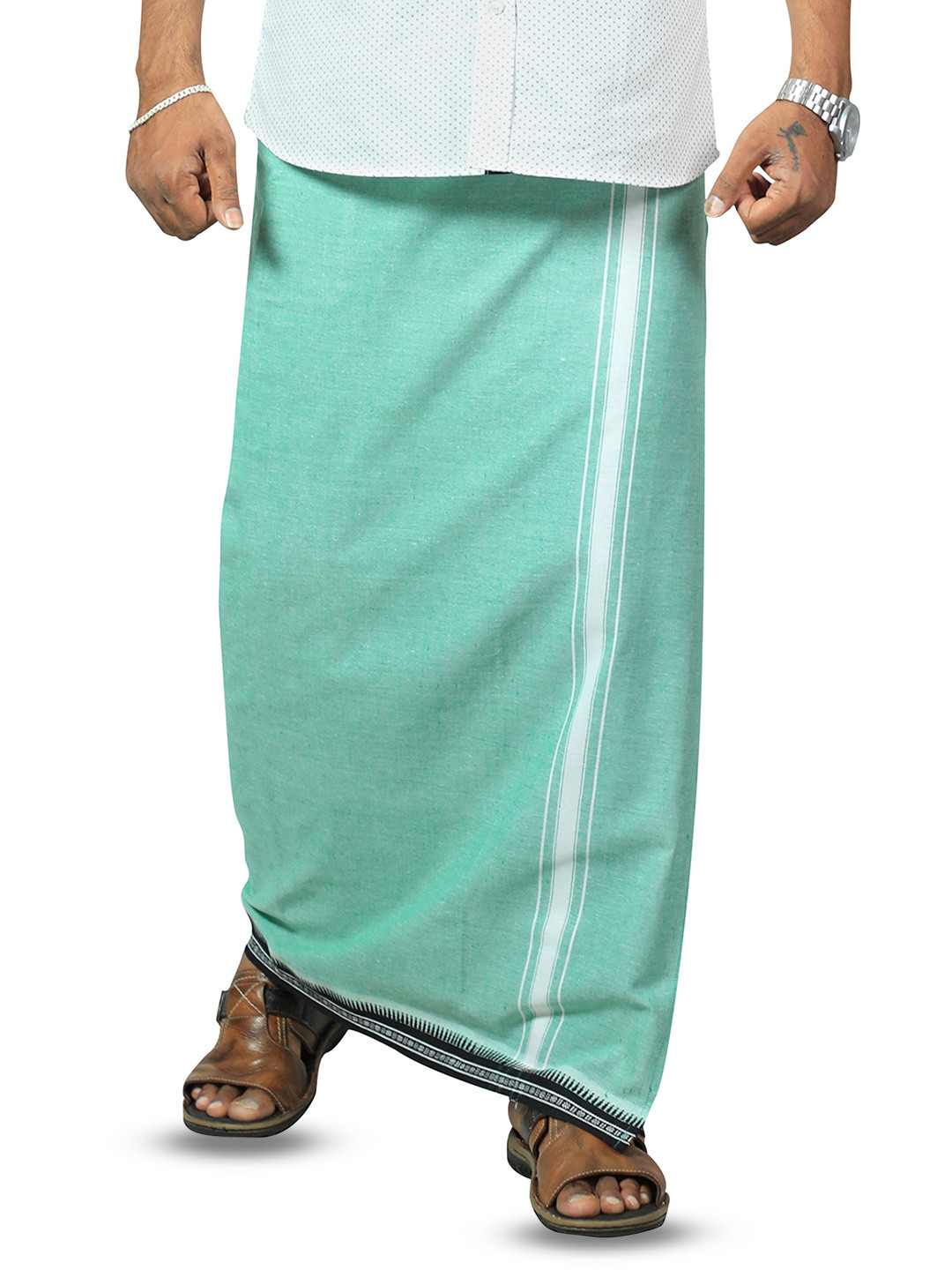 PRAKASAM COTTON Men Thalapathi Border Dhotie - 2 mtr