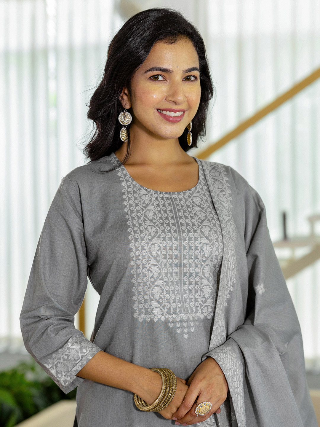 SANISA Women Grey Cotton Blend Kurta Sets
