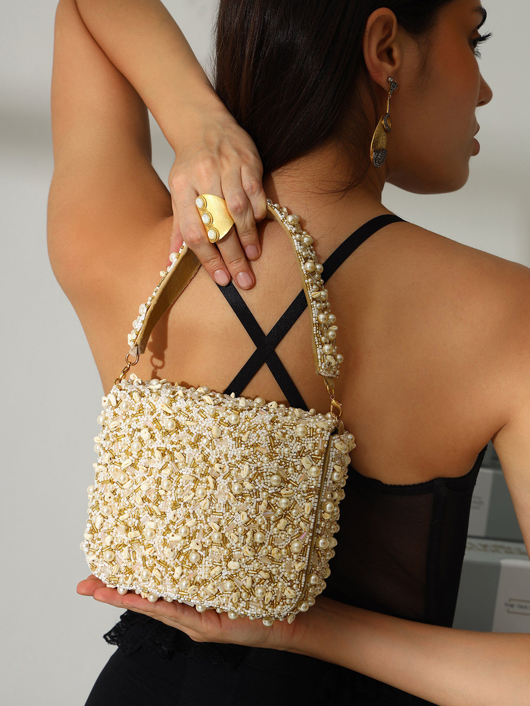 THE TAN CLAN Kate Flap Embellished Suede Foldover Clutch