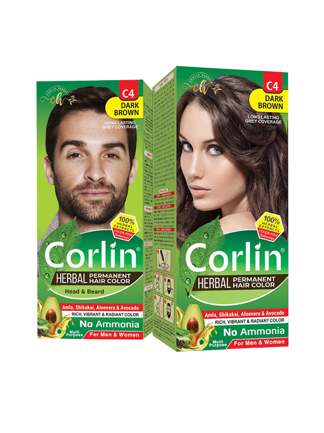 corlin Set Of 2 Herbal Permanent Hair Color Cream - 100 g Each - Dark Brown