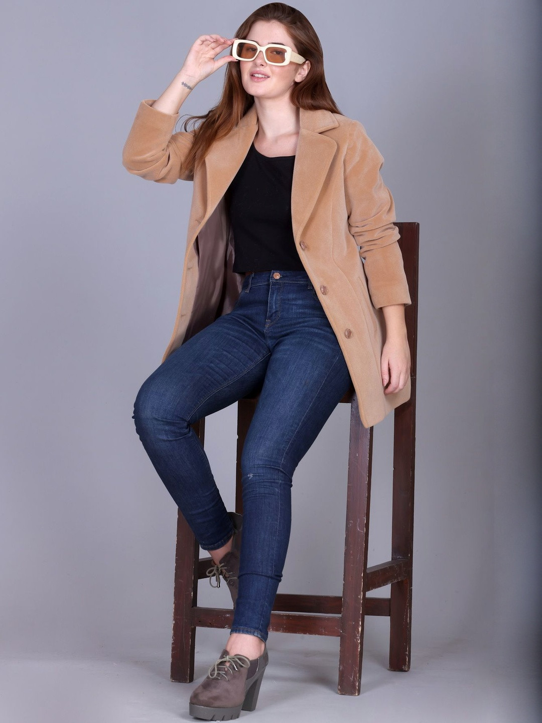 Roadster Women Solid Beige Notched Lapel Collar Blazer