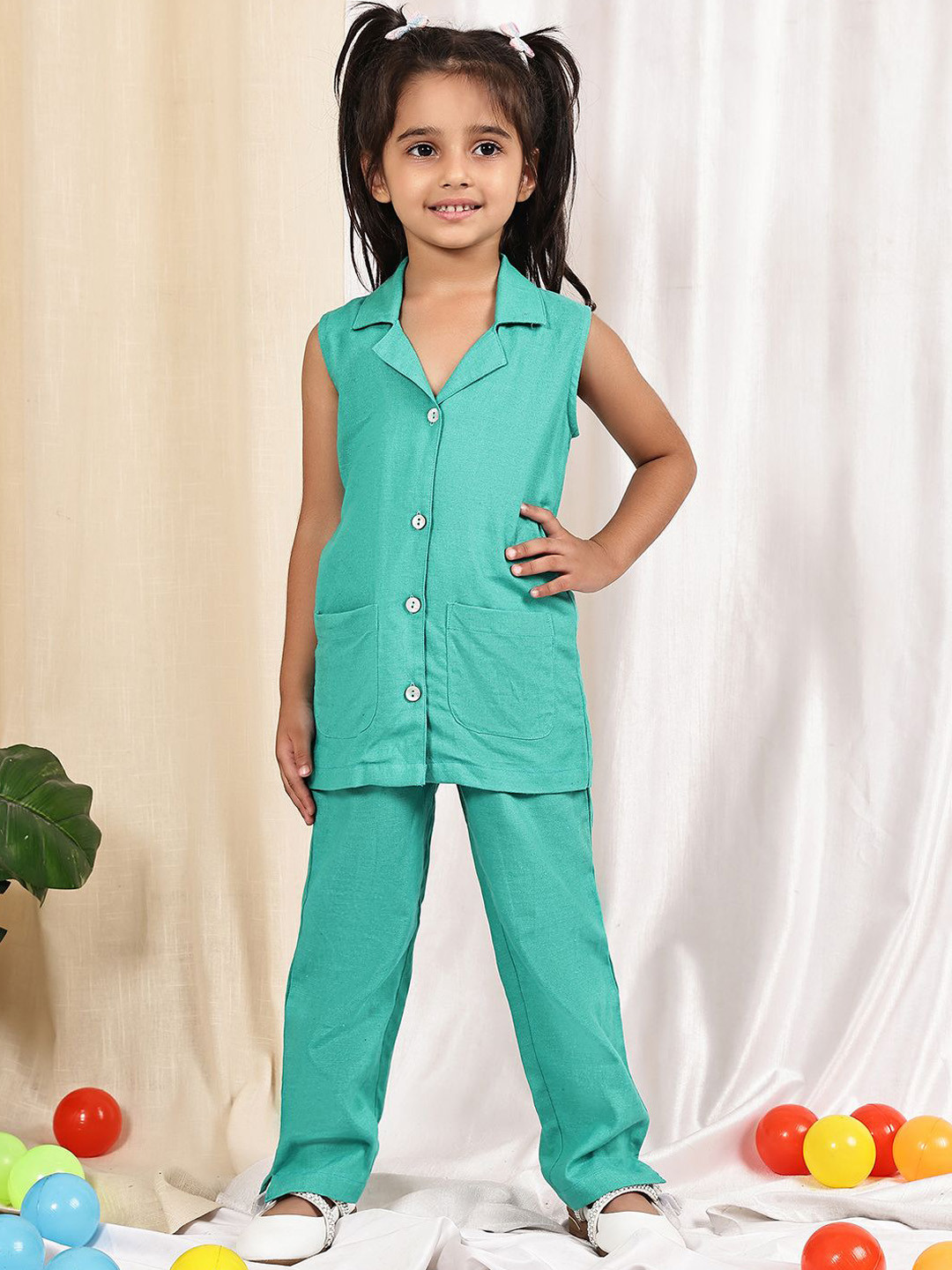thkgrlz Girls Linen Top with Trousers Clothing Set