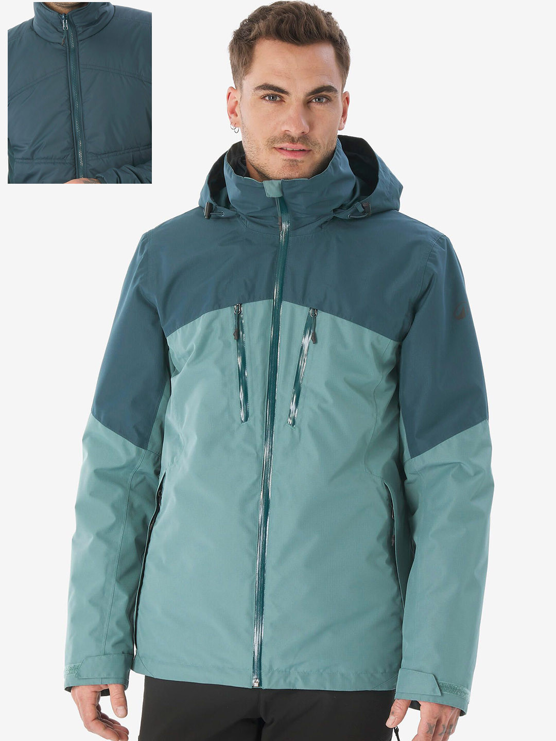 Decathlon FORCLAZ Men Green Waterproof 3-In-1 Hiking Jacket Upto -10deg C