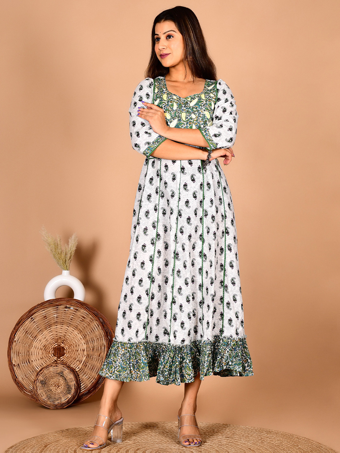 Toflei Women Paisley Printed Organic Cotton Anarkali Kurta