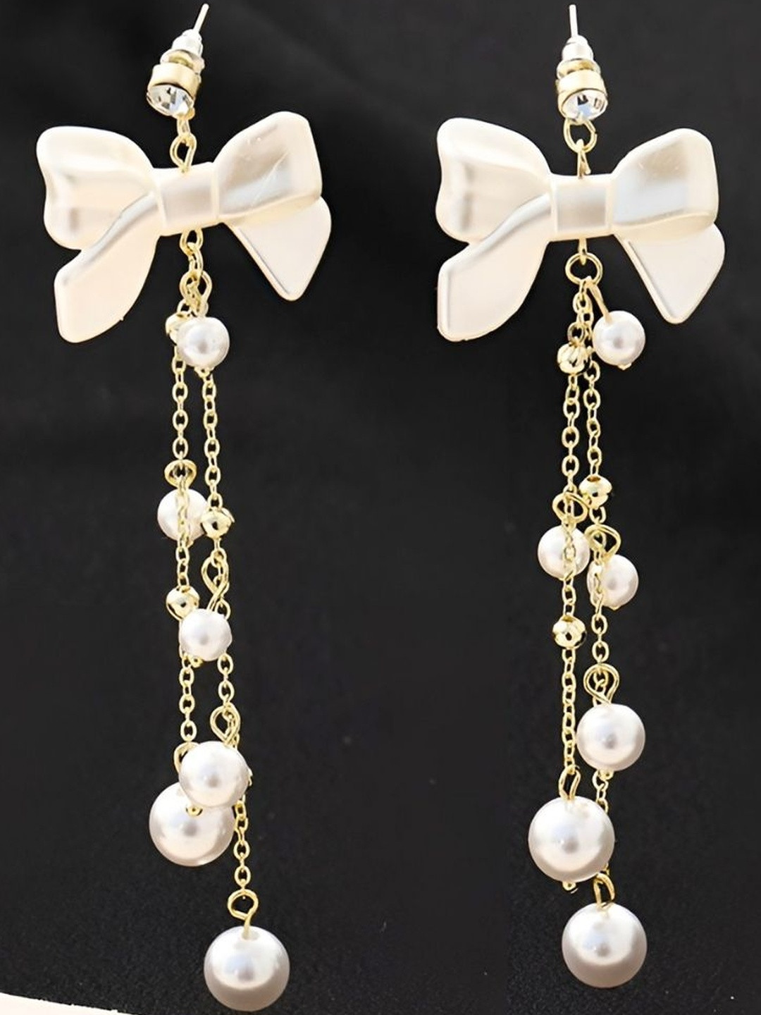 DressBerry Floral Long Pearls Drop Earrings