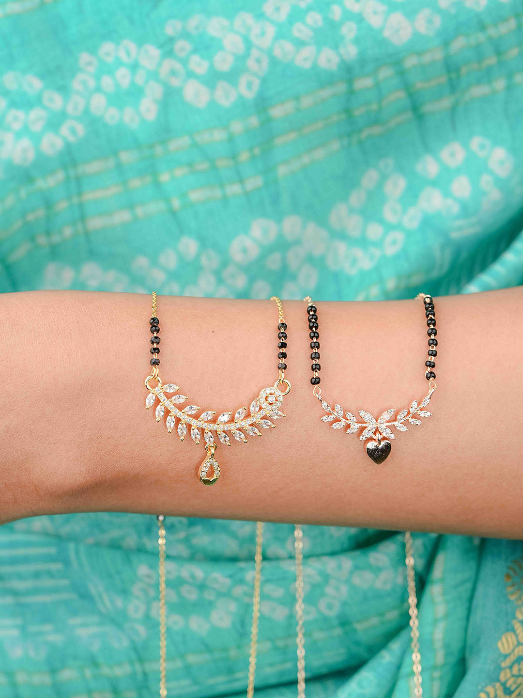 Zeraki Jewels Nora & Archi Set of 2 Rose Gold-Plated Stone Studded & Beaded Mangalsutra