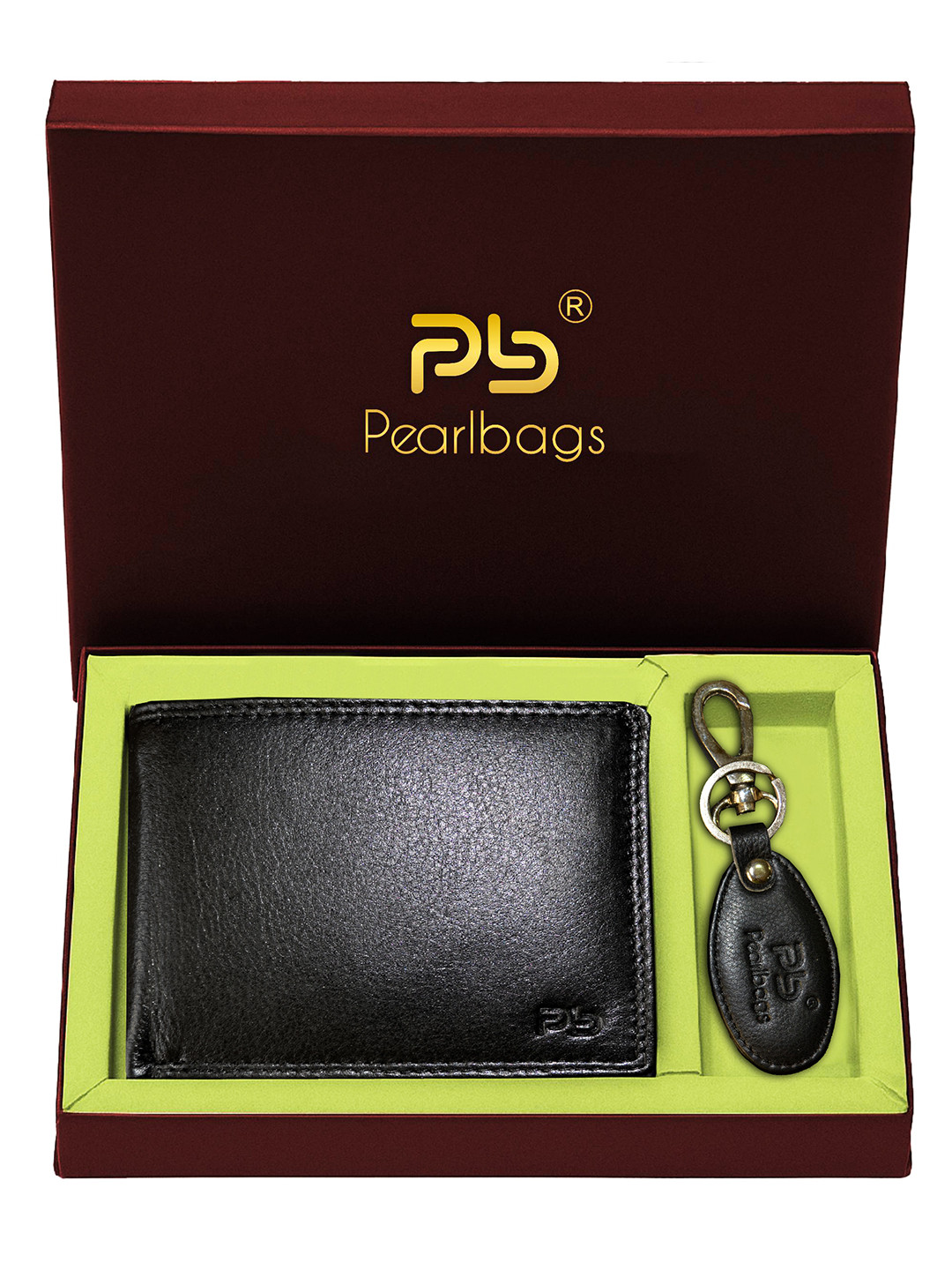 PB Pearlbags Men Genuine Leather Bi- Fold 4 Card Slots Wallet And Keychain Combo