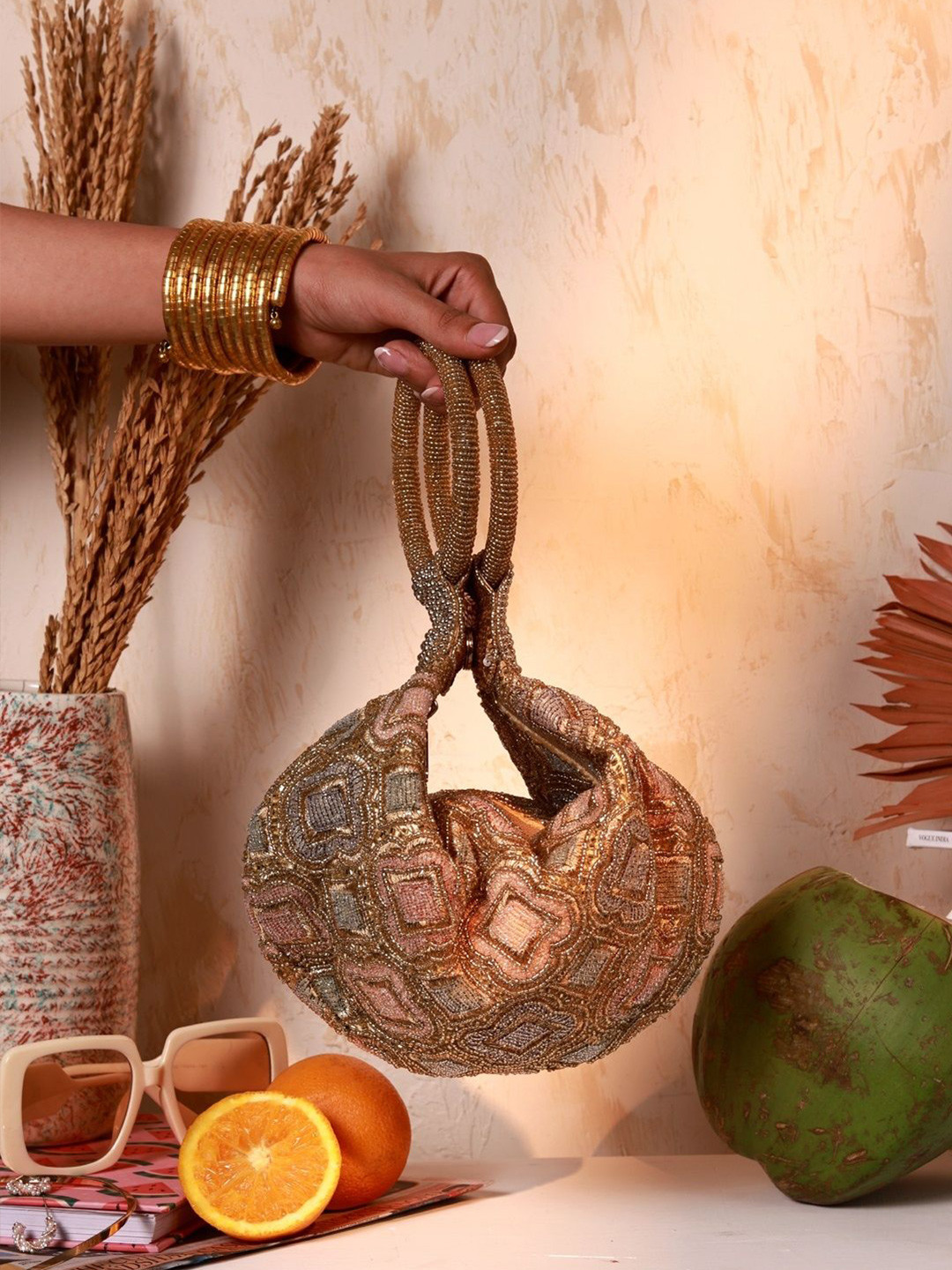 THE TAN CLAN Embroidered Luna Potli Bag