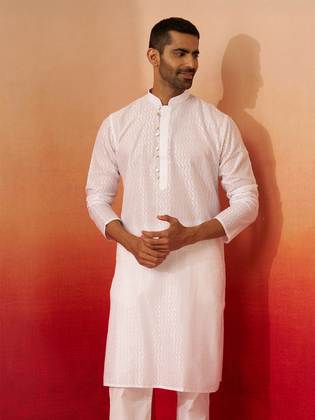 VASTRAMAY Men Pattern Jacquard Kurta
