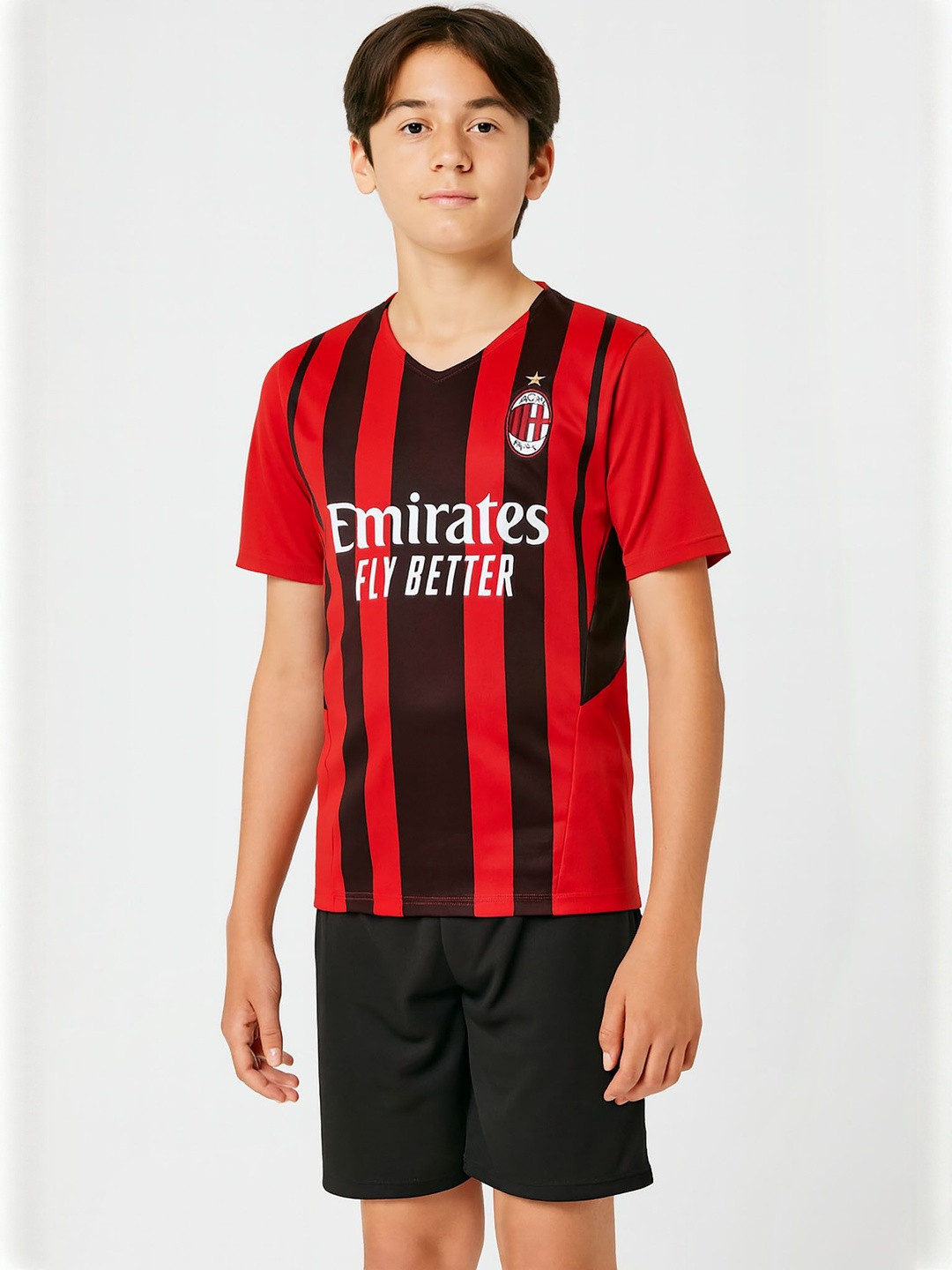 dostitch Boys Red & Black Graphic Printed V-Neck Polyester T-shirt & Shorts