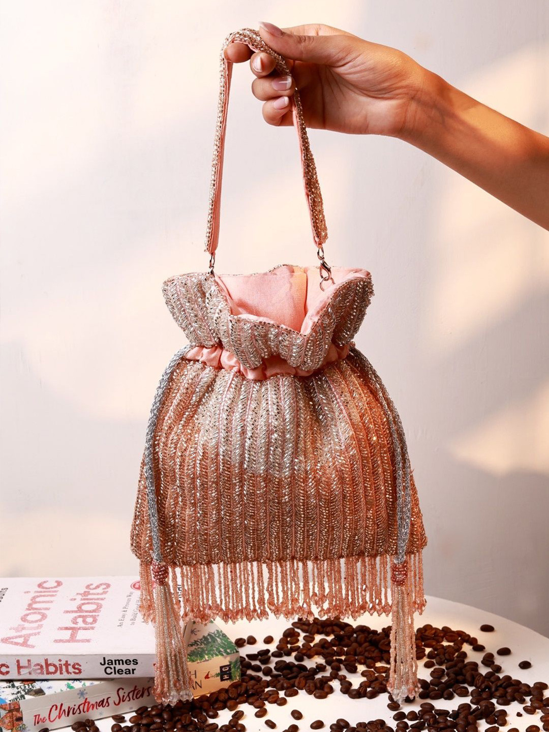 THE TAN CLAN Embellished Aarna Tasselled Potli Bag