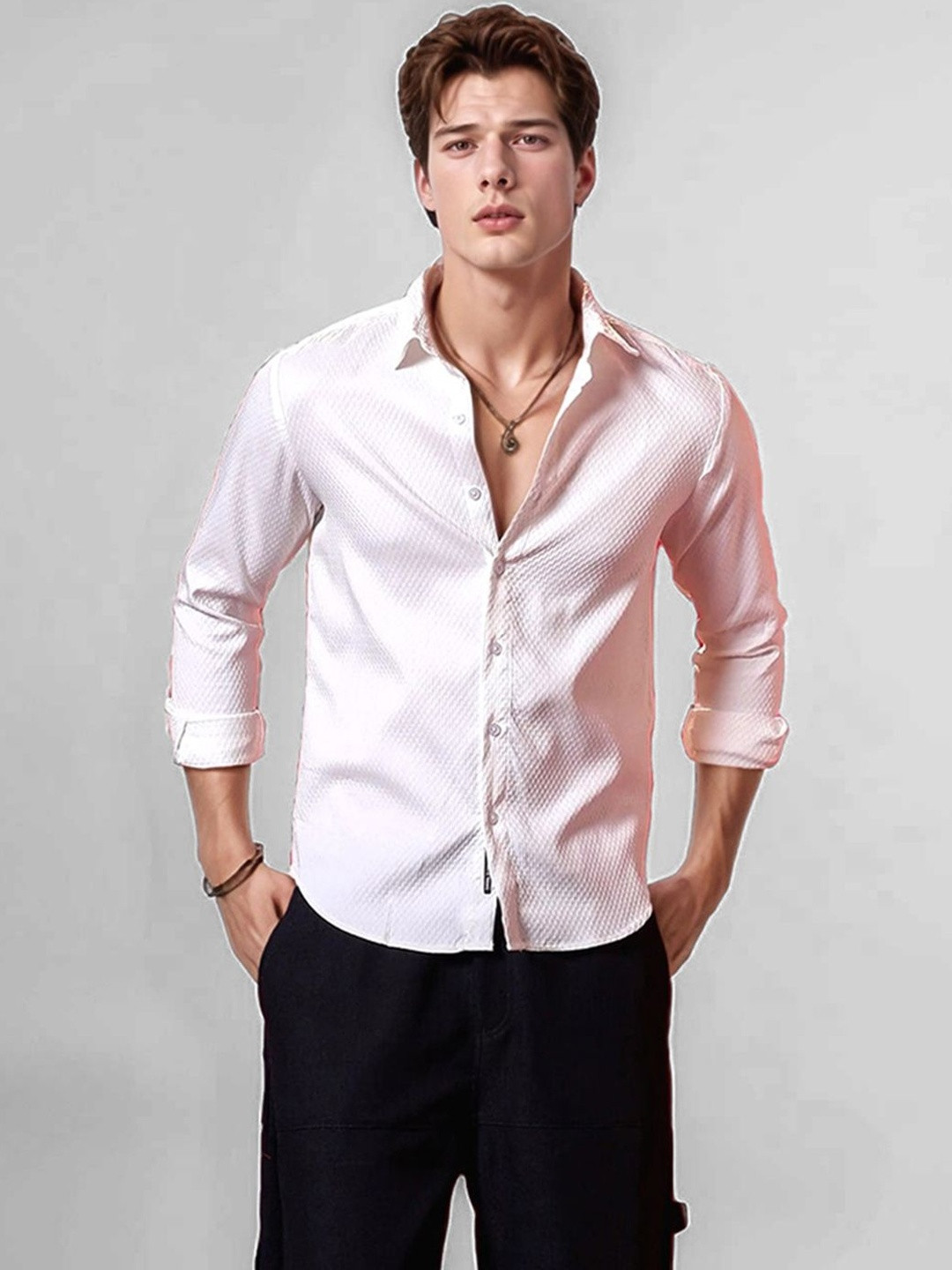 SZN Men Textured Polyester Regular Fit Casual Shirt