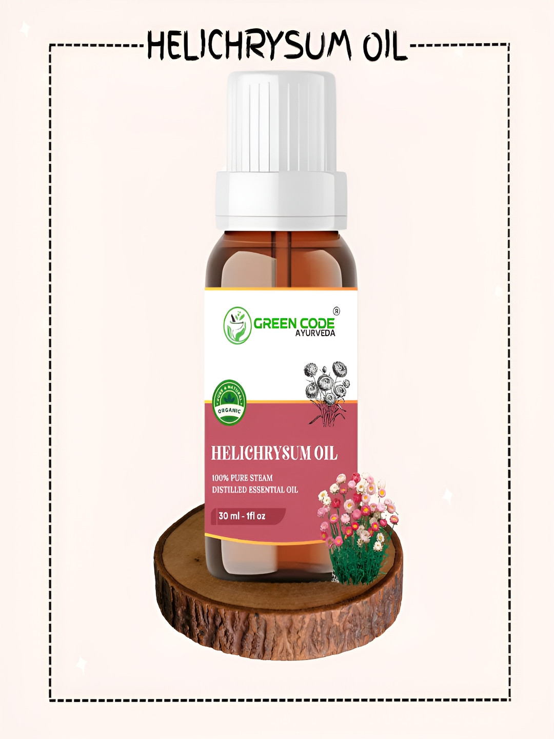 GREEN CODE AYURVEDA 100% Pure Steam Helichrysume Distilled Essential Oil - 30 ml