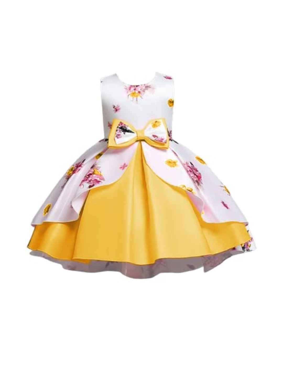 SKYTERIA Kids-Unisex Yellow Printed Silk A-Line Dresses