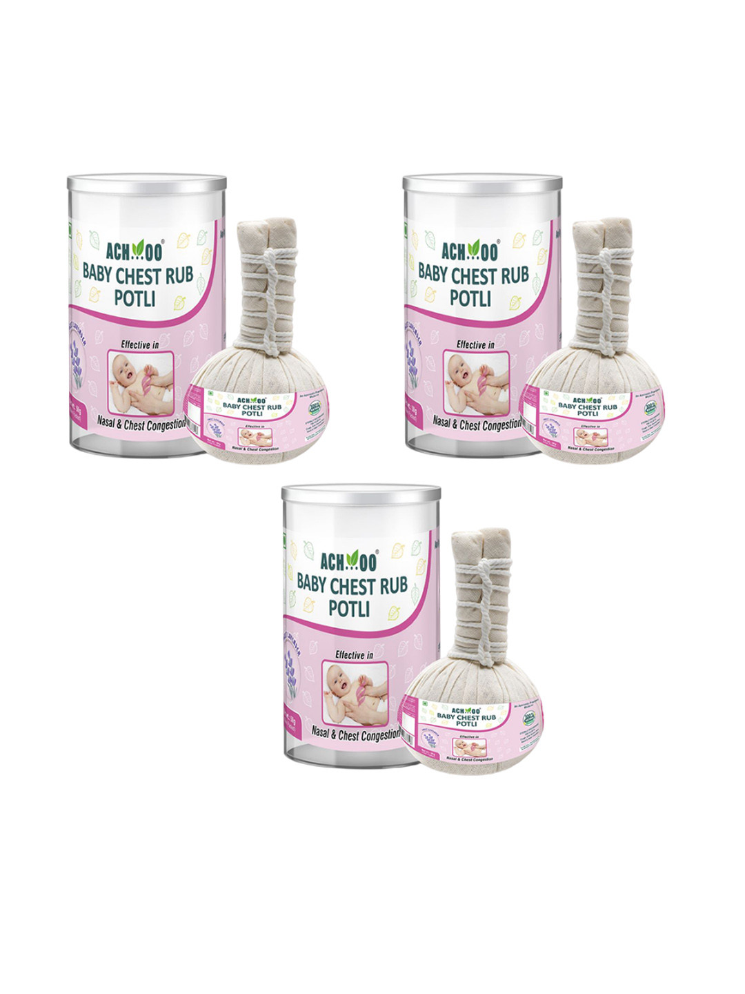 ACH...OO Set Of 3 Baby Chest Rub Potli - 50 g Each