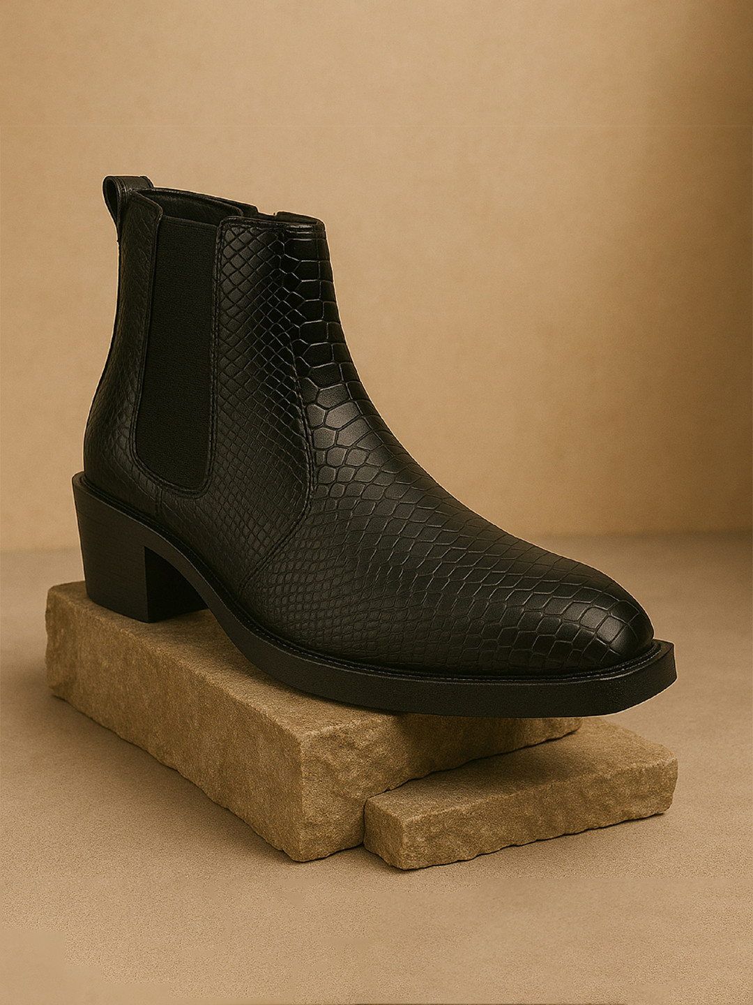 Bxxy Men Textured Heel Height Increasing Chelsea Party Boots