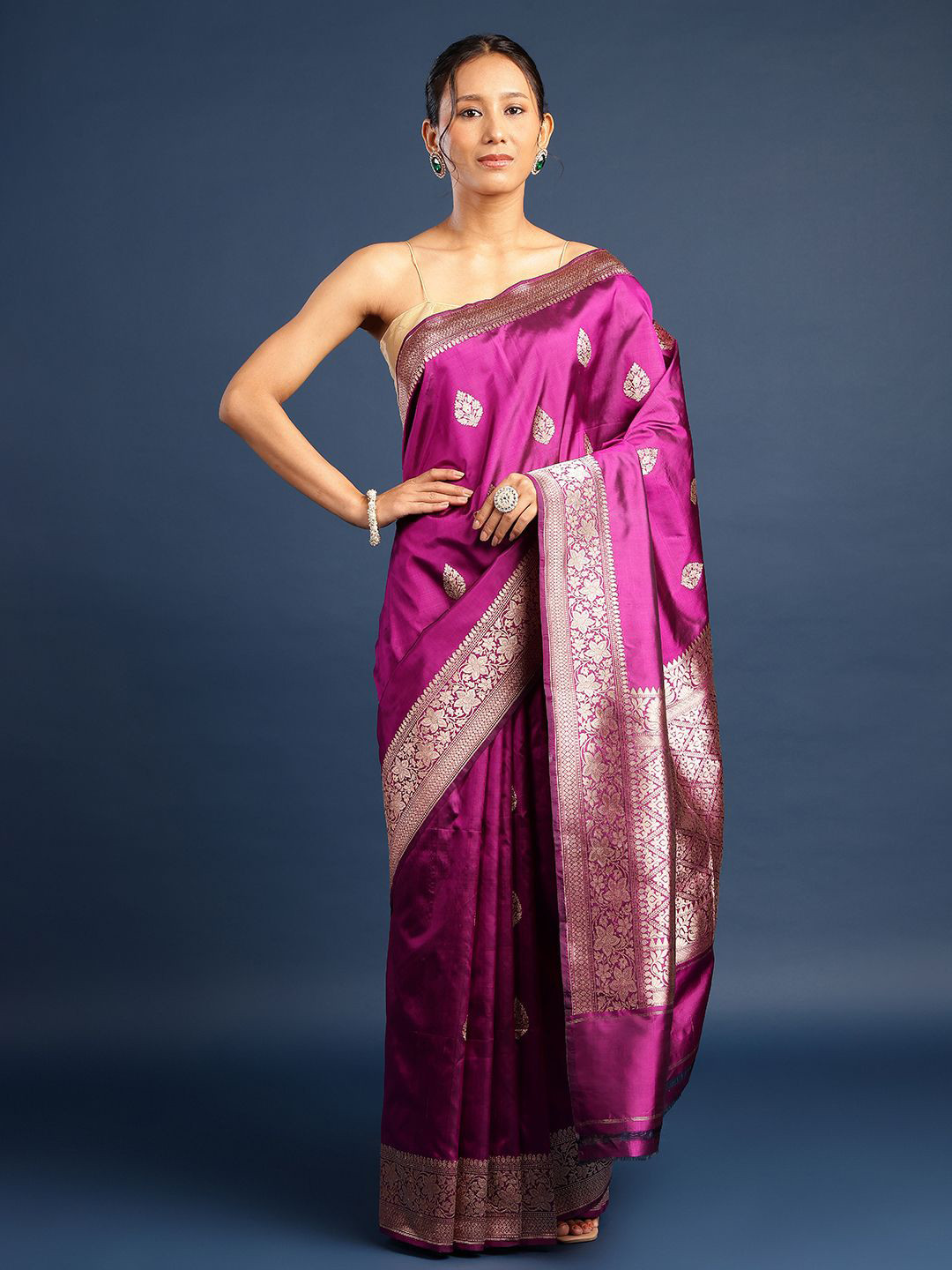 SAREESHADOW Deep Purple Katan Art Silk Hand Woven Saree In Kadva Weave