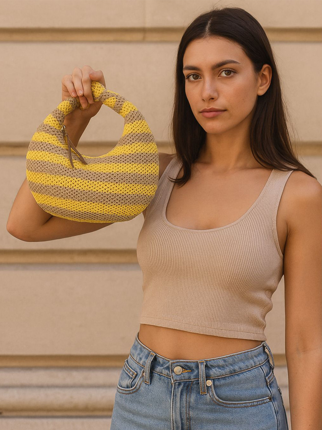 BohoGirl Women Striped Structured Hobo Bag