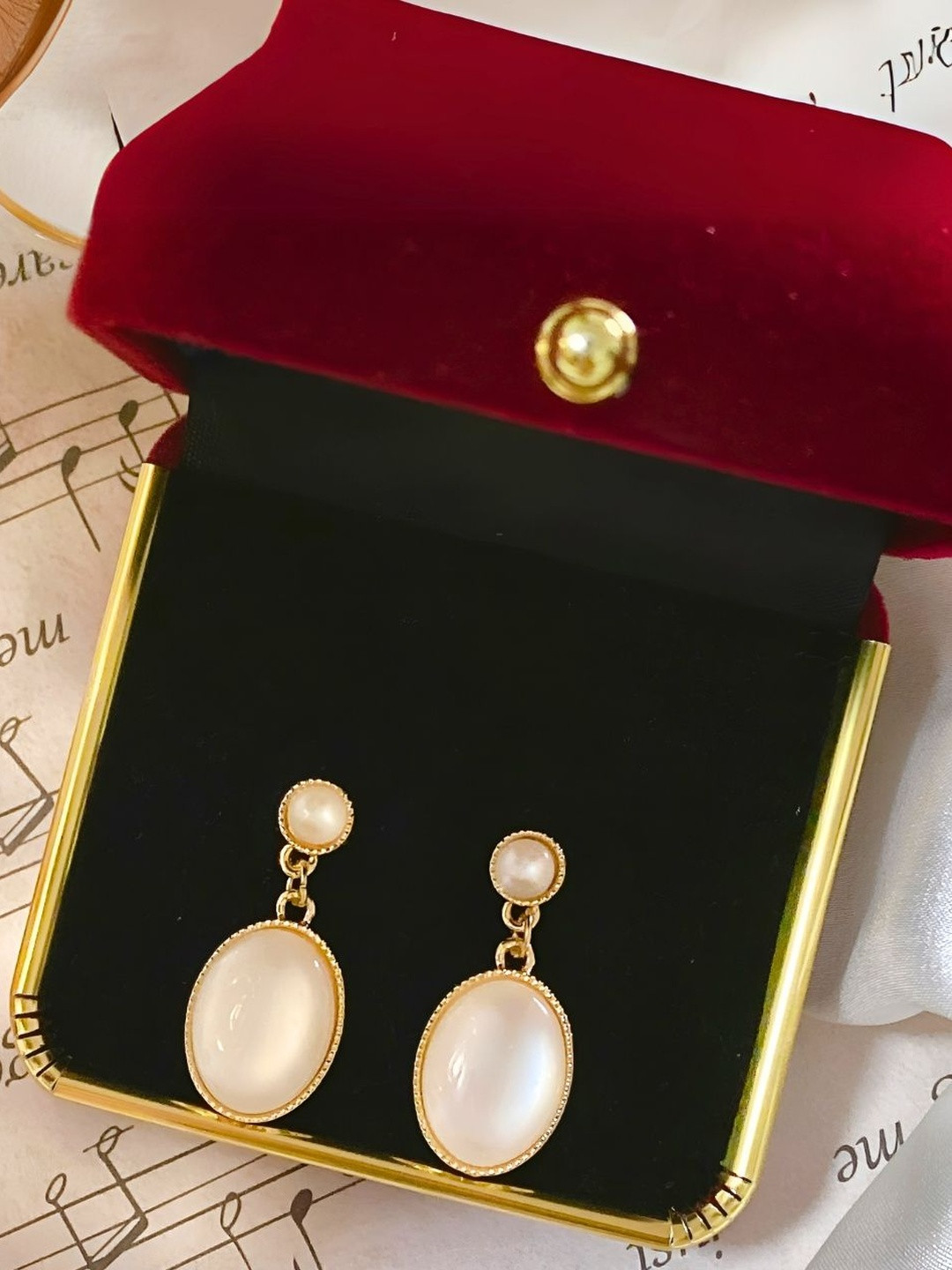 DressBerry Women Gold Elips Stone Korean Drop Earrings