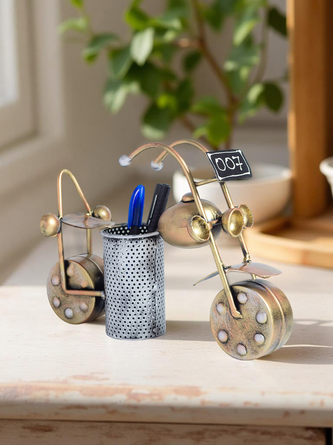 Golden Peacock Gold-Toned Bullet Style Antique Desk Showpiece