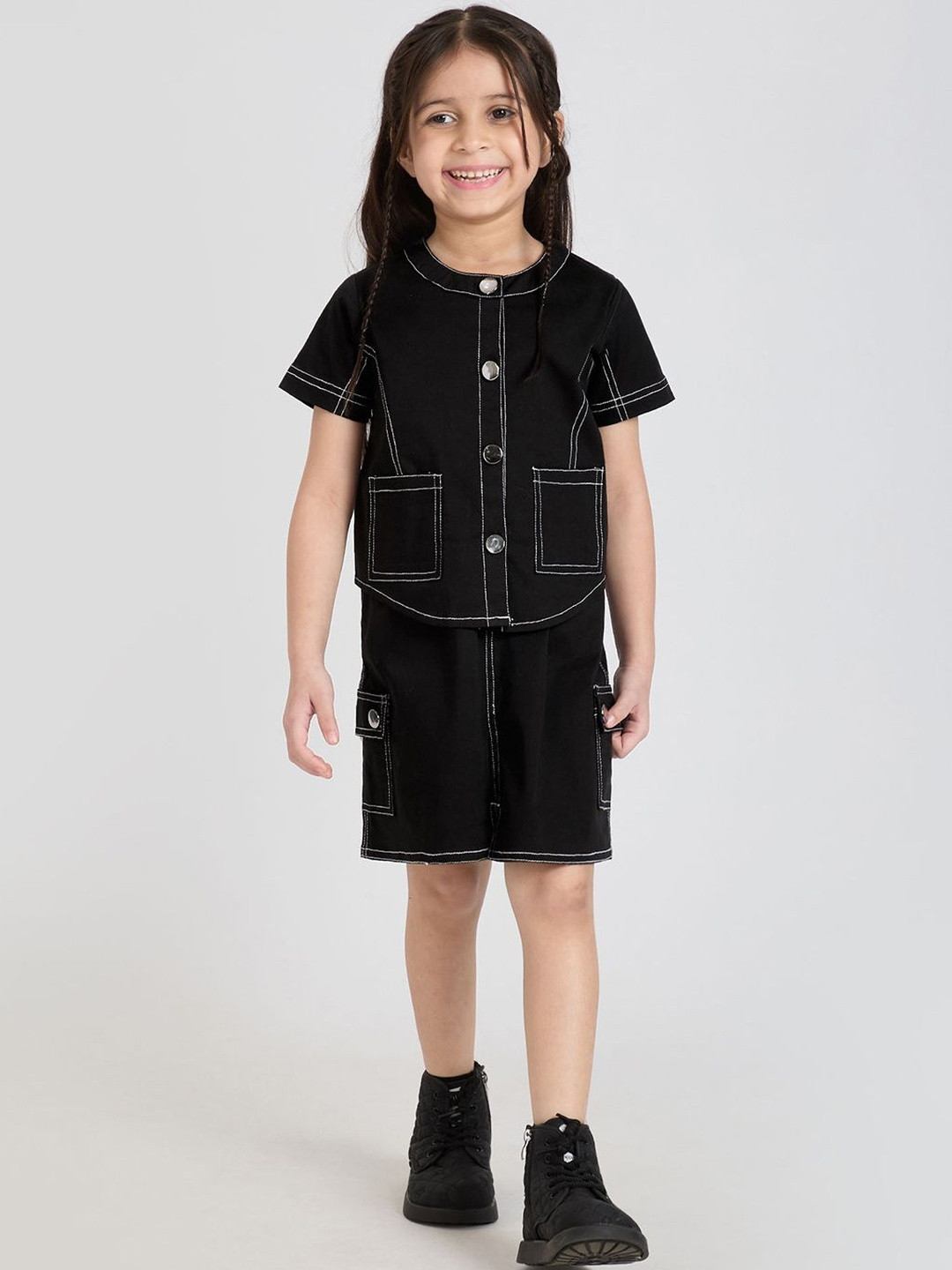 Hopscotch Kids Girls Black Denim Top & Skirt Clothing Set