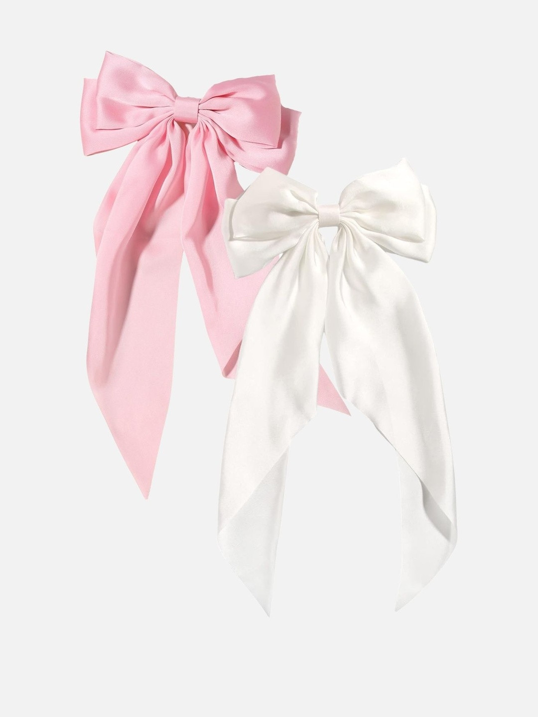Rovlina Women White & Pink Set of 2 Satin Hair Bow Clips