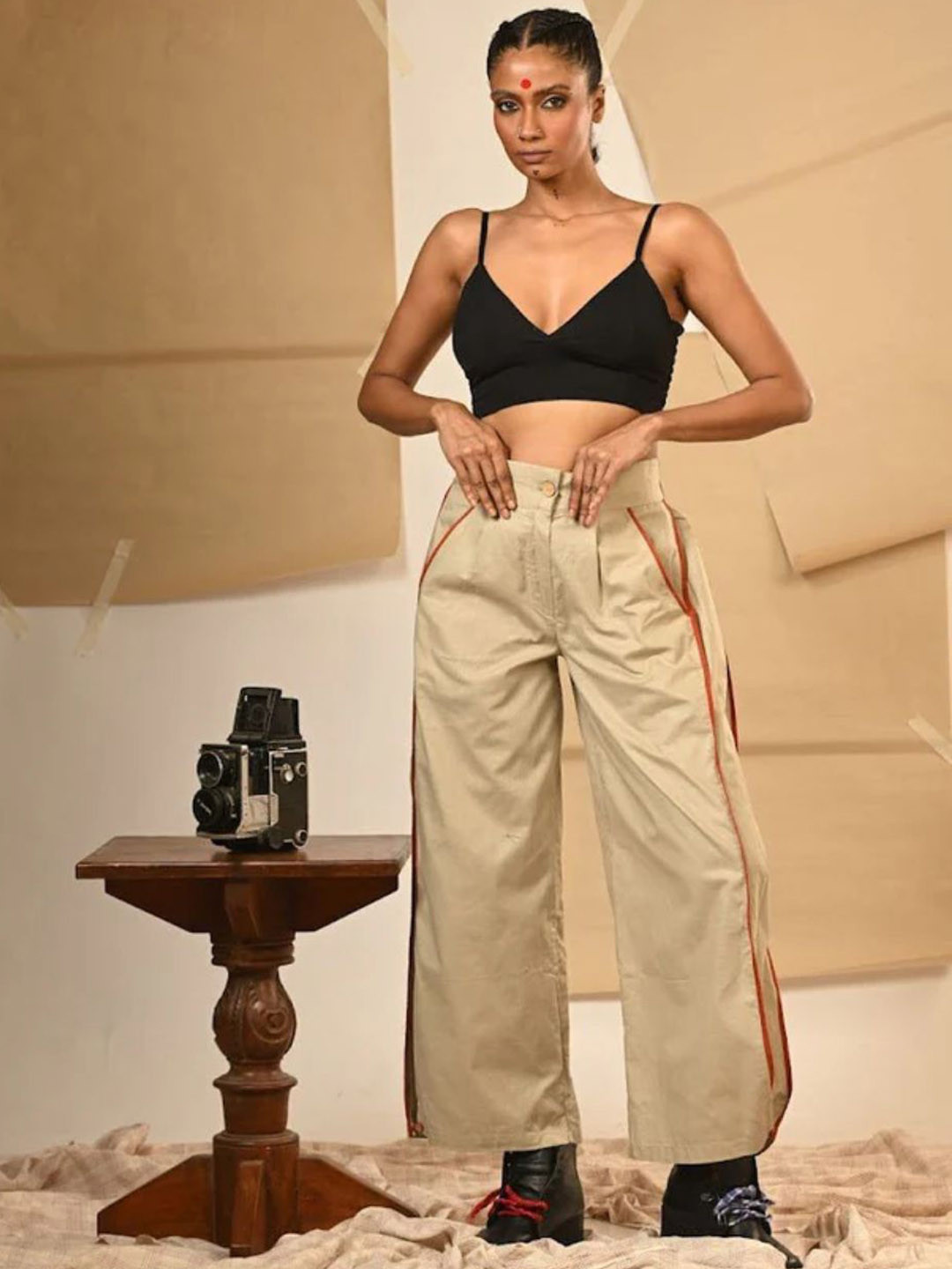 Prathaa Women Beige Flared Pants