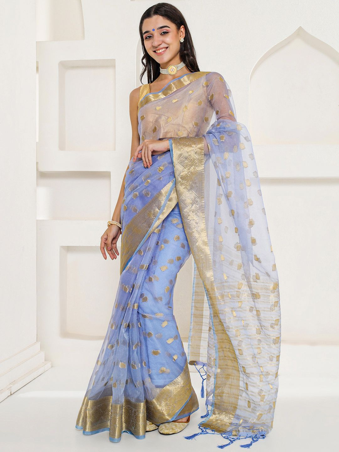 LABEL KASHI Woven Design Zari Organza Heavy Work Banarasi Saree