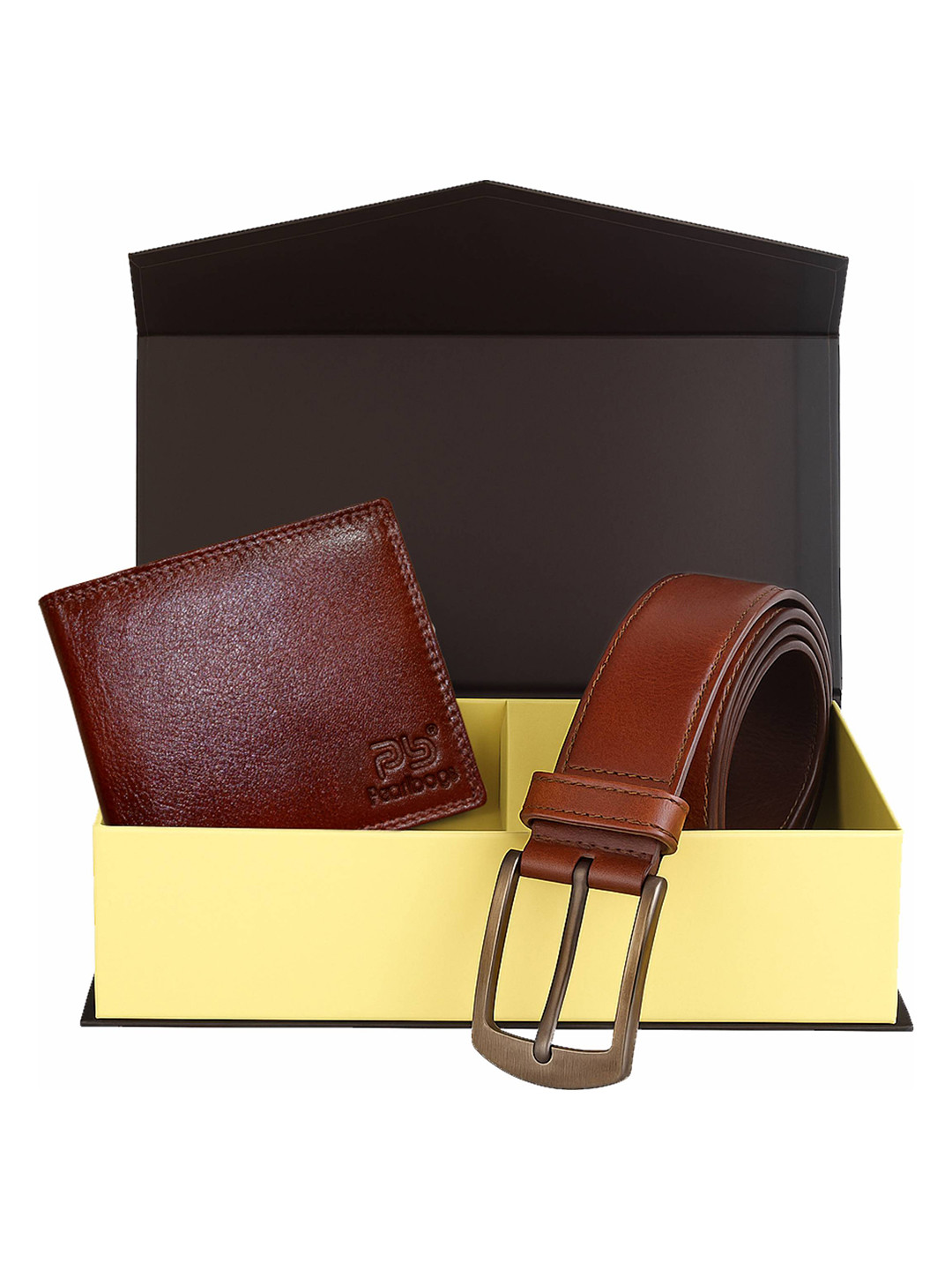 PB Pearlbags Men Genuine Leather Bi- Fold 4 Card Slots Wallet and Belt
