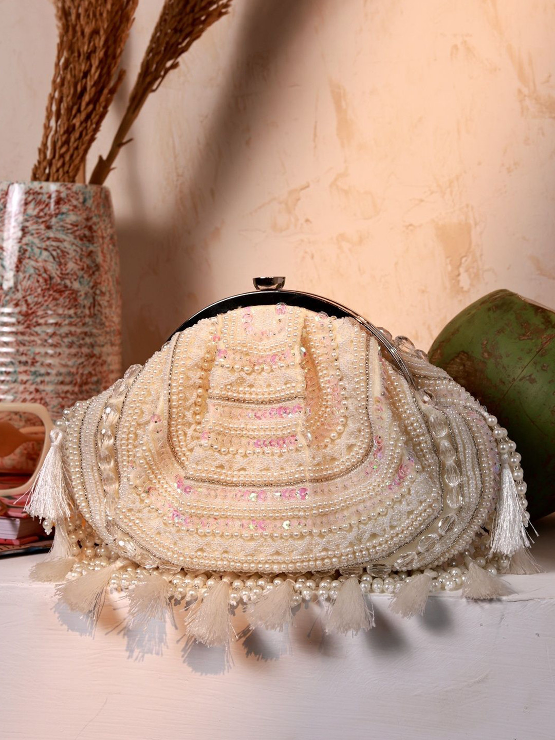 THE TAN CLAN Embroidered Nora Tasselled Potli Bag