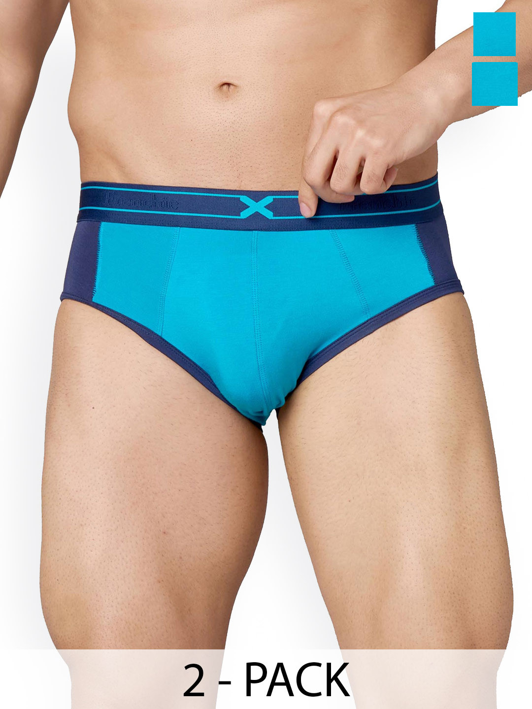 FRENCHIE Pack Of 2 Color blocked Basic Briefs FR-MI-BF-GROVE-1X5-CBBLU-S-PO2