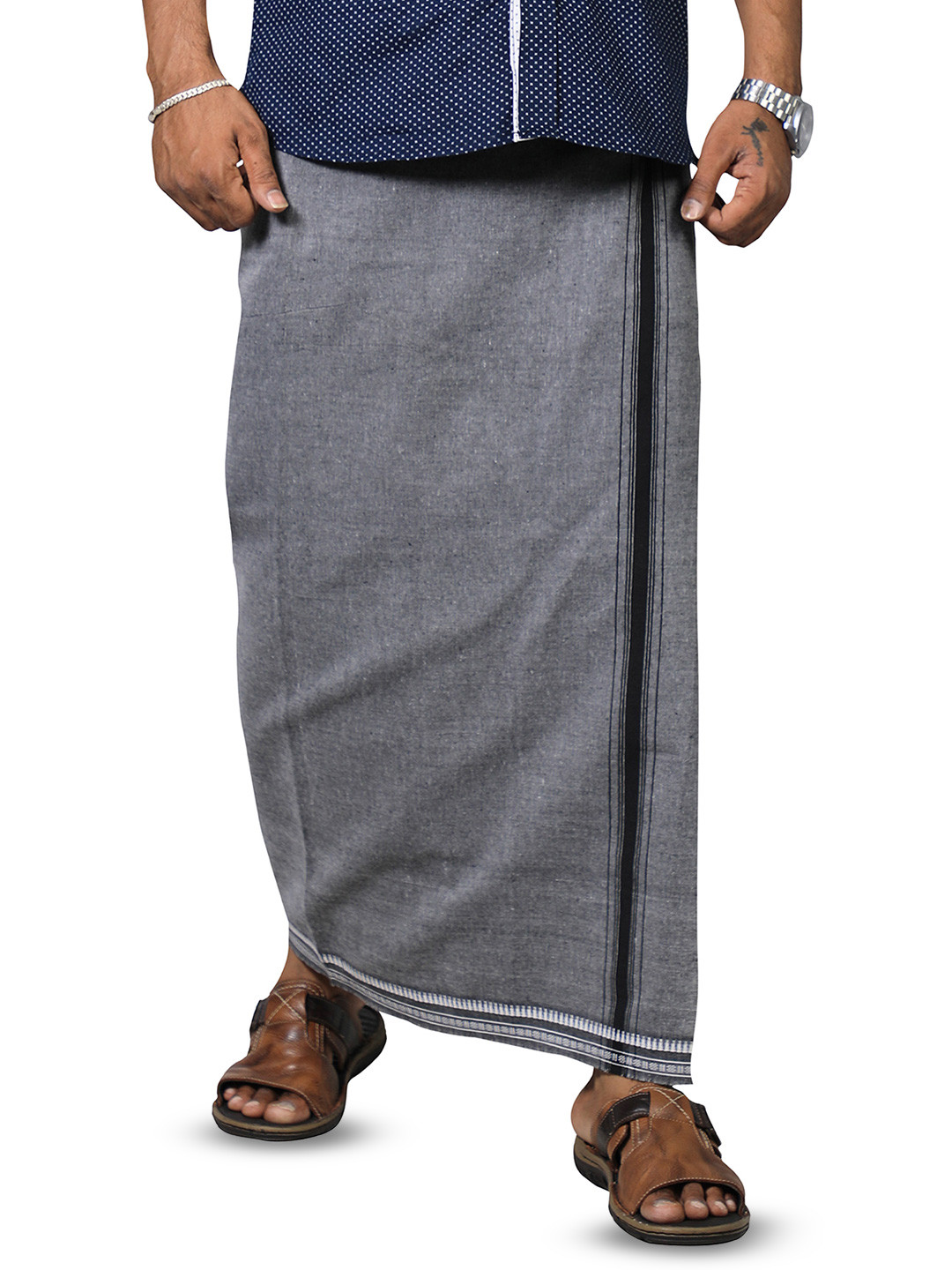 PRAKASAM COTTON Men Thalapathi Border Dhotie - 2 mtr