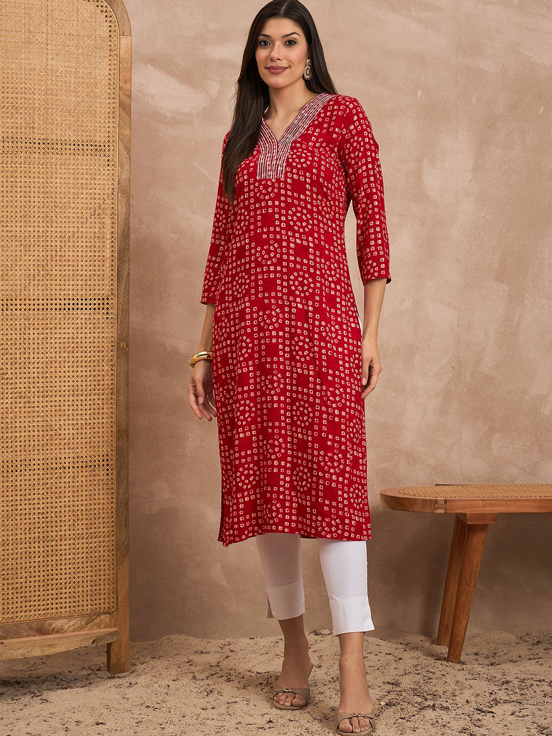 CHETI Women Viscose Rayon Printed Hand Work Emblished Kurti