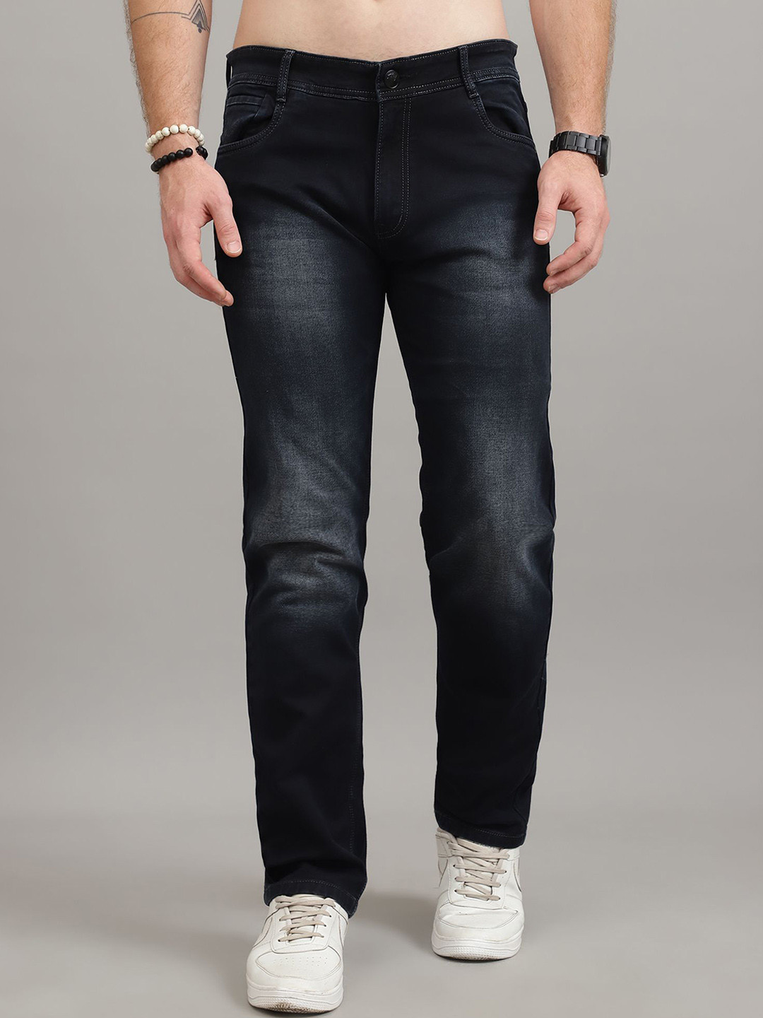 BUNCH OF BAD Men Jean Regular Fit Mid-Rise Heavy Fade Stretchable Jeans