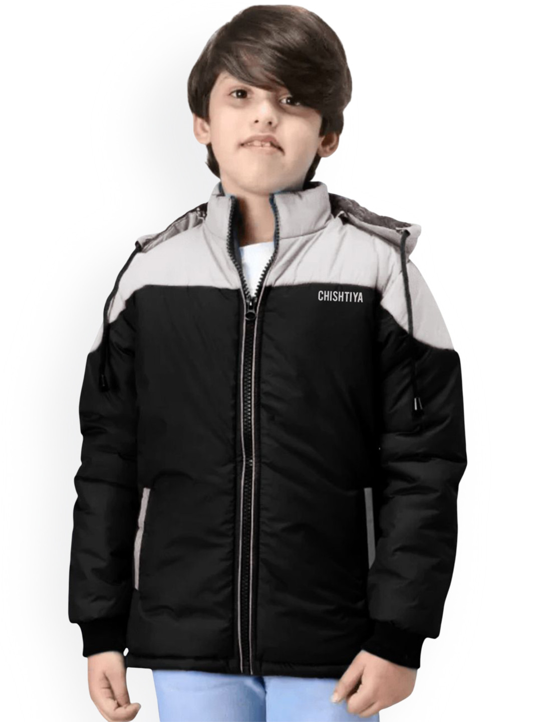 CHISHTIYA Kids-Boys Stand Collar Colourblocked Self Design Lightweight Puffer Jacket