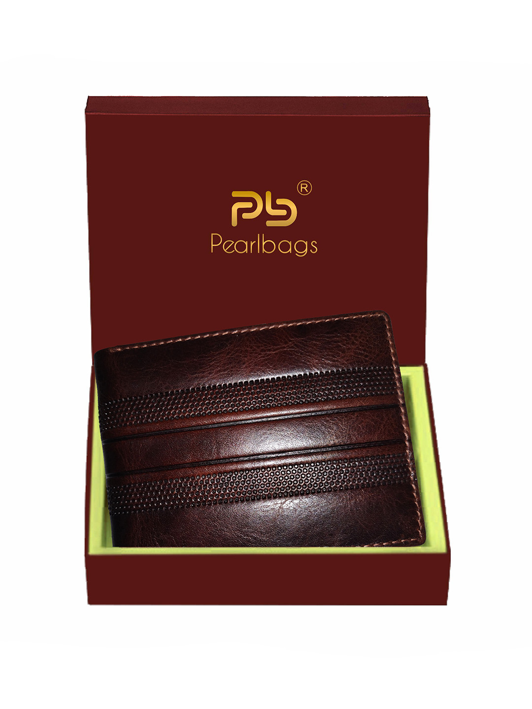 PB Pearlbags Men Textured Genuine Leather Bi- Fold 7 Card Slots Wallet